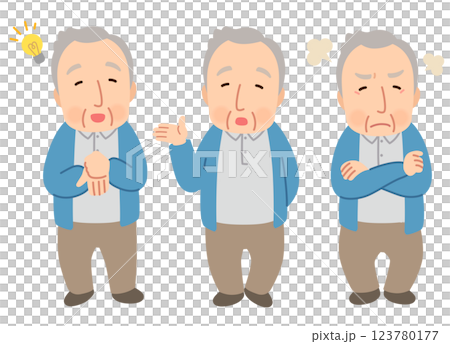 高齢男性　表情ポーズ　シニア　高齢者　後期高齢者 123780177
