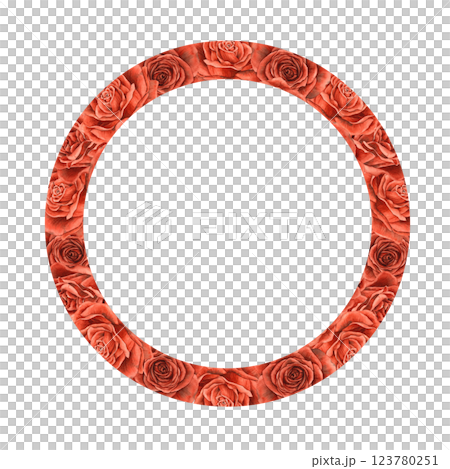 Red bright velvet big rosebuds. Watercolor realistic round frame with clear edge, hand drawn with place for text. For banners, invitations, packaging, wedding design, Valentine's Day, anniversary Red bright velvet big rosebuds. Watercolor realistic round frame with clear edge, hand drawn with place for text. For banners, invitations, packaging, wedding design, Valentine's Day, anniversary 123780251