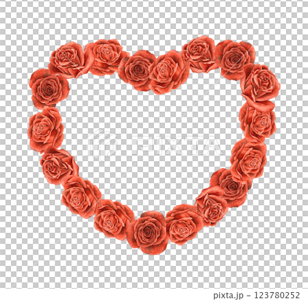 Heart shaped wreath of realistic velvet bright red roses. Watercolor wreath hand drawn on isolated background for cards, invitations, banners for wedding, Valentine's Day, birthdays and anniversaries Heart shaped wreath of realistic velvet bright red roses. Watercolor wreath hand drawn on isolated background for cards, invitations, banners for wedding, Valentine's Day, birthdays and anniversaries 123780252