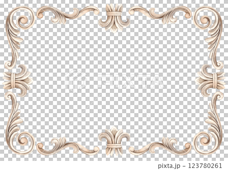 Vintage baroque frame in the form of a rectangular border with a pattern of swirls and curls. Watercolor illustration frame for wedding, Valentine's Day, anniversary, birthday, cards, posters, banners Vintage baroque frame in the form of a rectangular border with a pattern of swirls and curls. Watercolor illustration frame for wedding, Valentine's Day, anniversary, birthday, cards, posters, banners 123780261