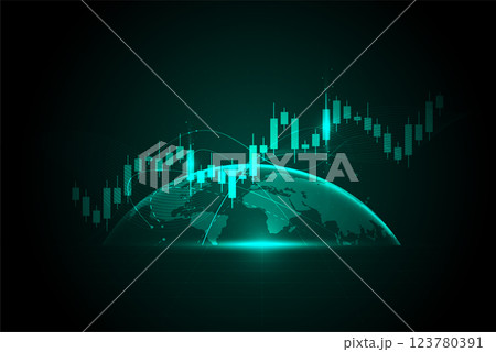 Abstract world trend business candle stick graph chart of stock market investment trading on green background design. Bullish point. Vector illustration 123780391
