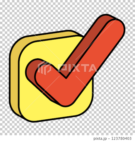 3D isometric cute check mark icon red yellow 123780403