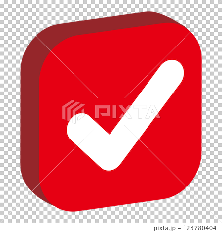3D isometric check mark icon red 123780404