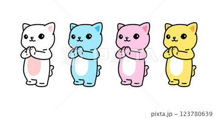 cat vector kitten calico hello sawaddee icon smiling face logo symbol pet cartoon character illustration doodle design isolated clip art 123780639