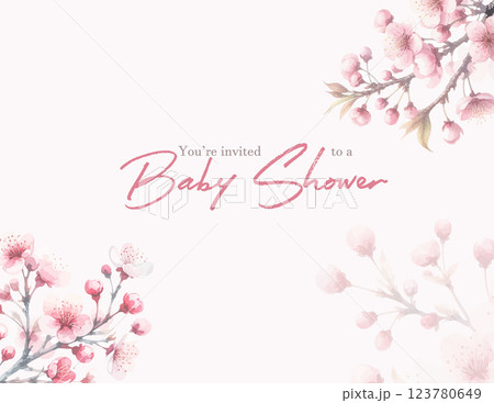 Spring blossom watercolor Baby shower Invitation Design Template. Spring blossom watercolor Baby shower Invitation Design Template. 123780649