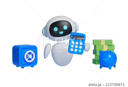 AI robot character 3D graphics to help you manage your finances AI robot character 3D graphics to help you manage your finances 123780671