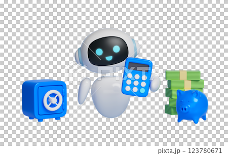AI robot character 3D graphics to help you manage your finances AI robot character 3D graphics to help you manage your finances 123780671