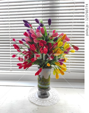 bouquet of colorful tulips in vase bouquet of colorful tulips in vase 123780774