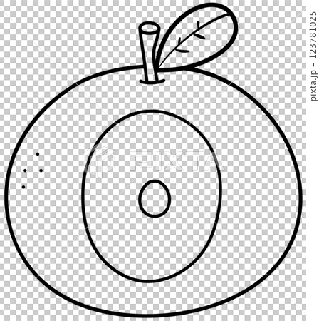 Doodle outline illustration of orange with number 0 , number 0 clipart with fruit for kids, school worksheet 123781025