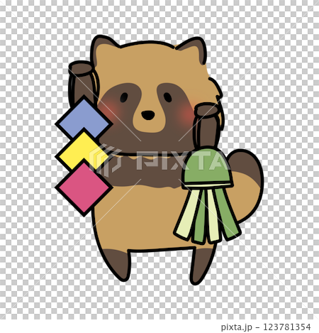 Raccoon holding a Tanabata decoration 123781354