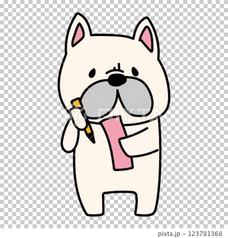 French bulldog writing Tanabata wishes on a strip of paper 123781368