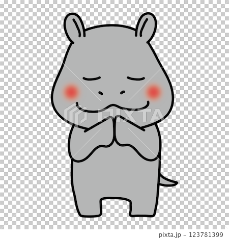 Hippopotamus making a wish with his hands together 123781399