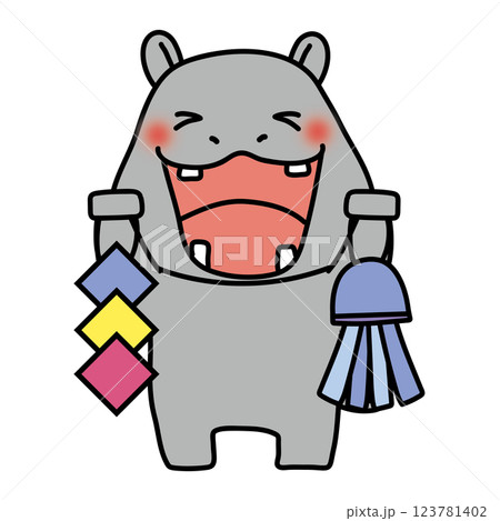 七夕飾りを持っているカバ 123781402