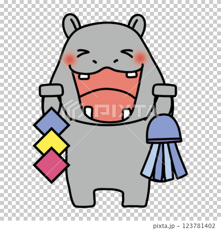 拿著七夕裝飾物的河馬 123781402