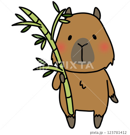 七夕の笹を準備をするカピバラ 123781412