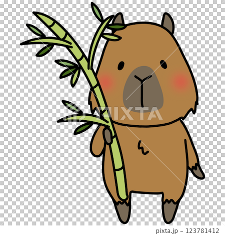 七夕の笹を準備をするカピバラ 123781412