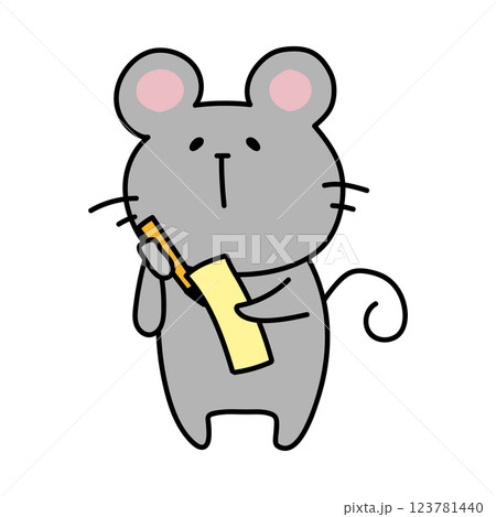 短冊に七夕の願い事を書くネズミ 123781440