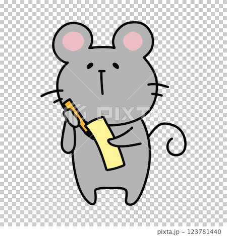 短冊に七夕の願い事を書くネズミ 123781440