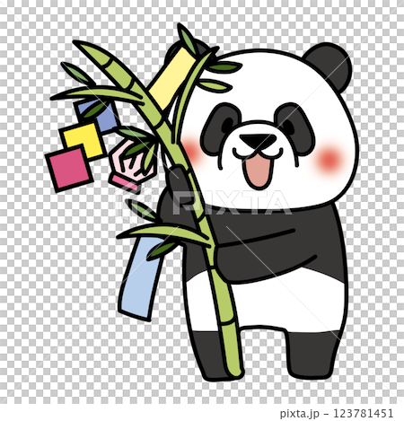 A panda holding a bamboo with Tanabata decorations 123781451