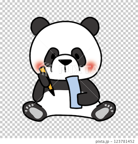 Panda writing Tanabata wishes on a strip of paper 123781452