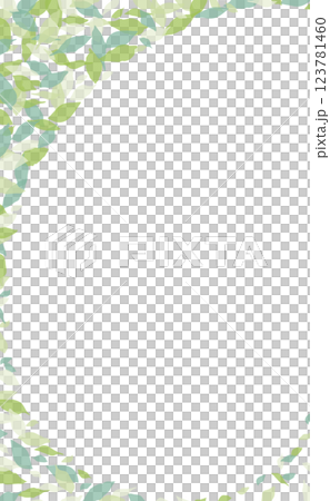 緑の葉が舞い散るシンプルフレーム_縦 123781460