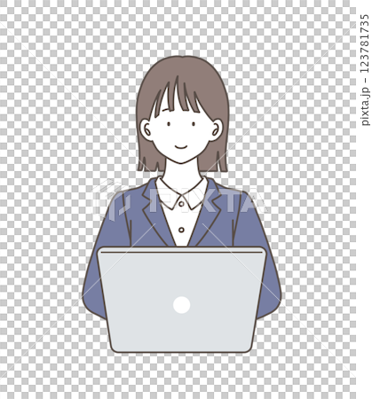 Illustration material of a woman in a suit working on a laptop 123781735