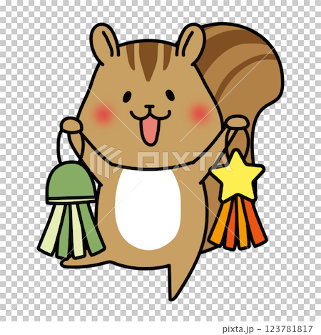 Squirrel holding a Tanabata decoration Squirrel holding a Tanabata decoration 123781817