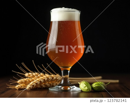 Artisanal Craft Beer Symphony A Visual Journey Through Traditional Brewing Ingredients in Contemporary Presentation 123782141