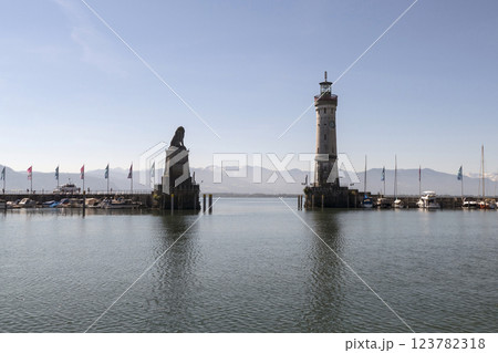 Port of Lindau on Lake Constance, Bavaria, Germany 123782318