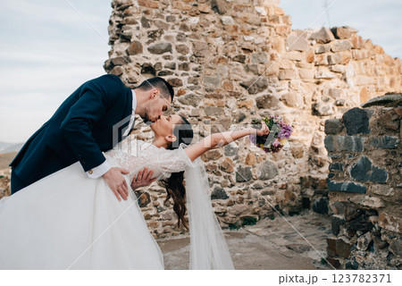 Groom dipping bride during first dance. Groom dipping bride during first dance. 123782371