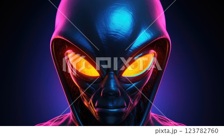 futuristic alien glowing in neon colors illustration 123782760