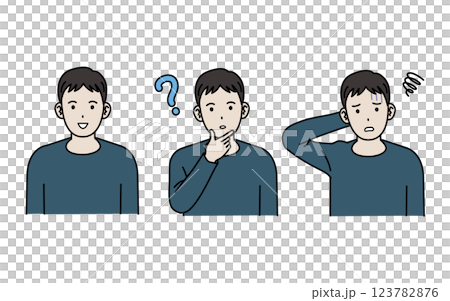 若い男性の表情セットのイラスト 若い男性の表情セットのイラスト 123782876