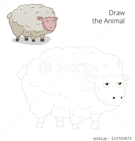 Draw the animal sheep educational game vector 123783673