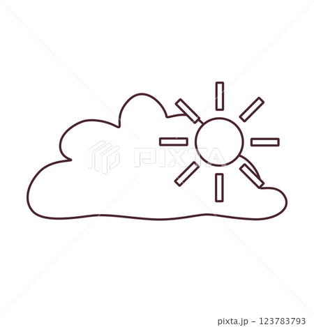 Black and white partly cloudy weather icon with sun and cloud in doodle style. Simple meteorology symbol for forecasts, climate apps, educational materials, and commercial design. 123783793