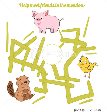 Help meet friends in the meadow child game Help meet friends in the meadow child game 123783860