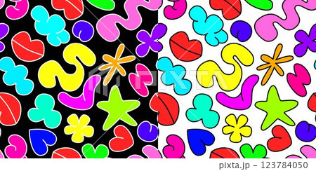 Bright playful set of seamless patterns 123784050