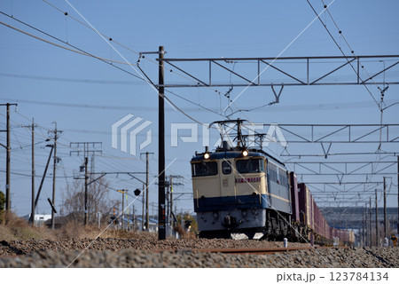 東海道本線を走るEF652085コンテナ貨物列車 東海道本線を走るEF652085コンテナ貨物列車 123784134