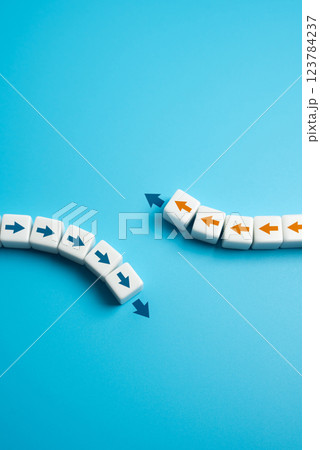 To disagree. To have different views and directions. A different ideology. To save from a clash of interests and conflict. Avoiding disputes. Diplomatic solutions. Peaceful resolution, 123784237