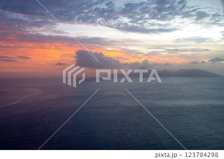 Aerial view of Moorea island at sunset, French Polynesia Aerial view of Moorea island at sunset, French Polynesia 123784298