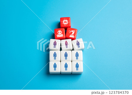Automation and artificial intelligence replace workers. Threat of dismissal and replacement by technological solutions. Workforce reduction, technological unemployment, 123784370