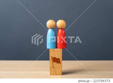 The struggle for power between two candidates for leadership. Political struggle, elections. Political campaigns, strategic debates, and public influence. 123784373