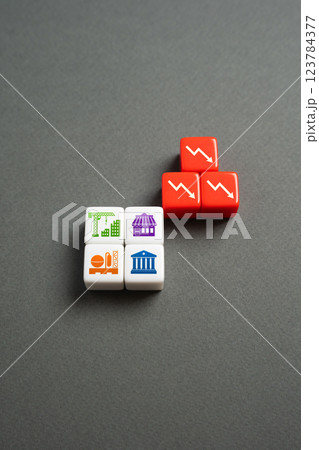 Economic decline. Problems in the economy. Financial crisis, recession. Declining GDP. Business closures. Corporate losses. Industry slowdown 123784377