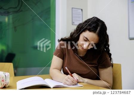 自宅で勉強する女の子 123784687
