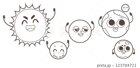 Sun, Mercury, Venus, Earth, Mars Vector Lineart Illustration Sun, Mercury, Venus, Earth, Mars Vector Lineart Illustration 123784721