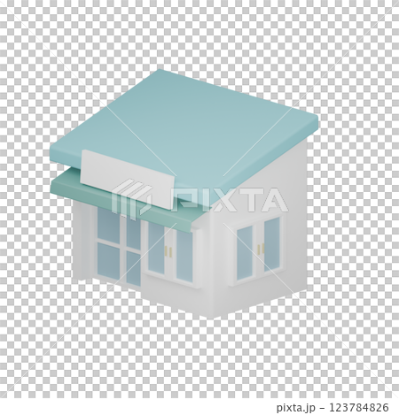 様々な建物のシンプルな3Dイラスト まちづくり　お店 123784826