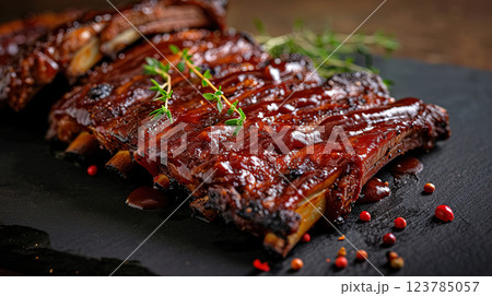 Mouthwatering Grilled Pork Ribs with Rich BBQ Sauce 123785057