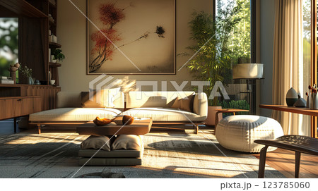 Embracing Serenity in Japandi Style Living Room Embracing Serenity in Japandi Style Living Room 123785060