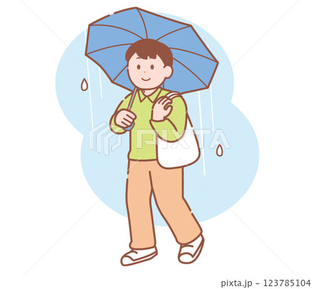 傘をさして歩く男性 傘をさして歩く男性 123785104