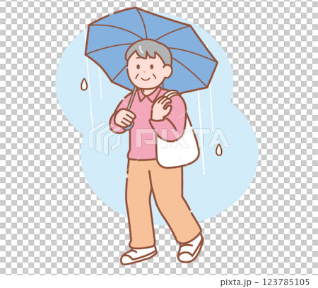 一位撐著傘走路的老年婦女 123785105