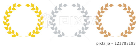月桂樹のフレーム 金銀銅の月桂冠のアイコン 月桂樹のフレーム 金銀銅の月桂冠のアイコン 123785185